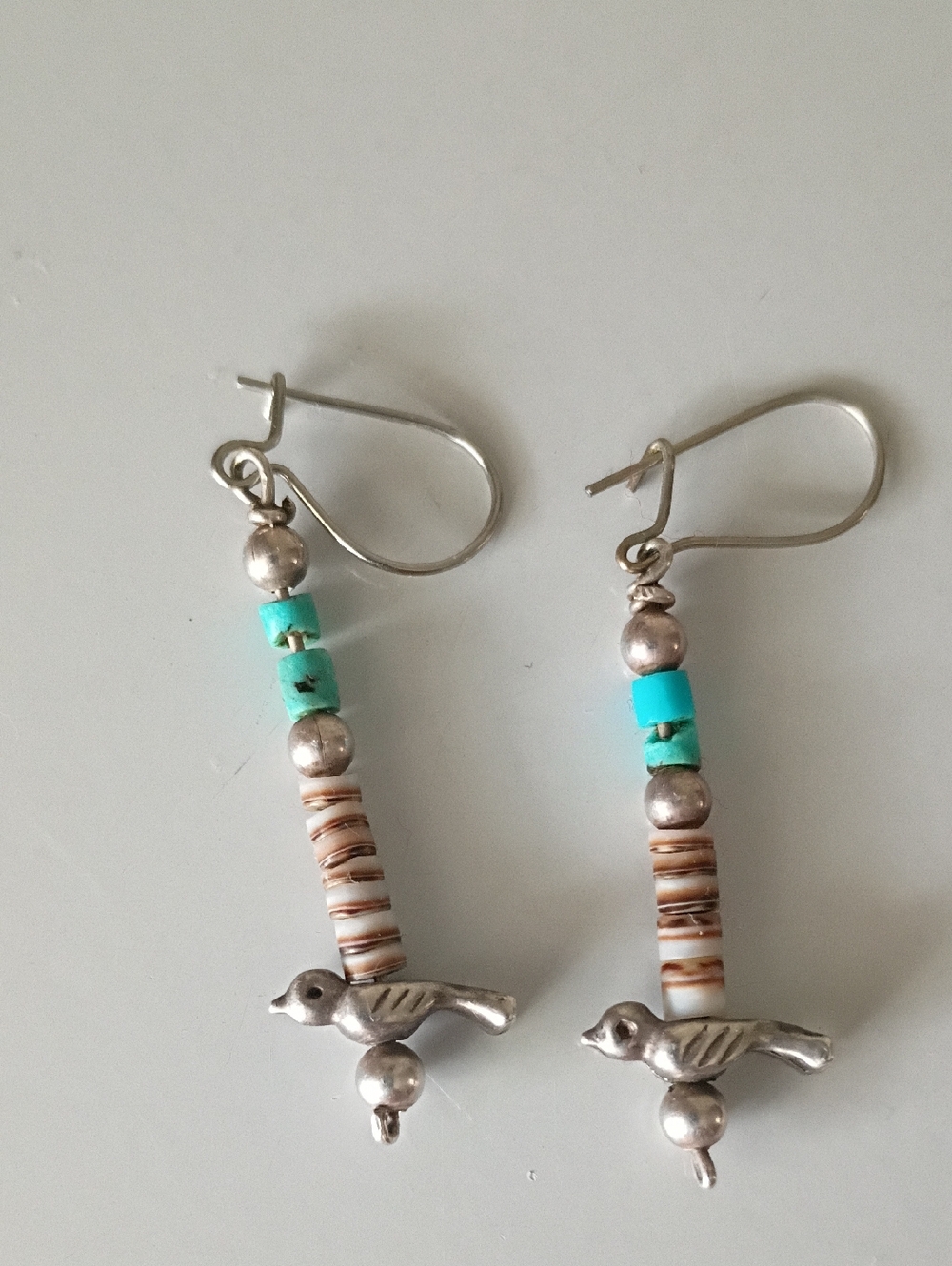 Authentic Vintage Native American Turquoise Heishi & Sterling Dangle Bird Fetish